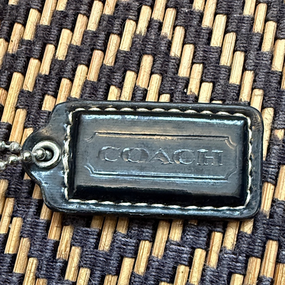 Vintage Y2K Coach black patent leather hangtag with nickel ballchain